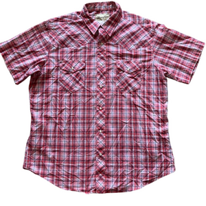 Wrangler Mens XL Red Plaid Short Sleeve Western Shirt